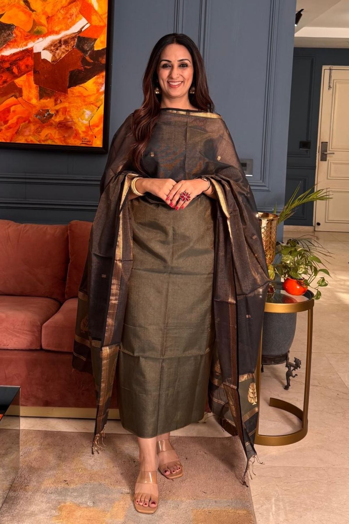 Handloom tissue Maheshwari silk kurta dupatta set